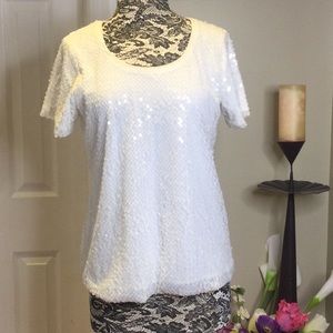 GUC Anne Klein White Sequin Tee, Large